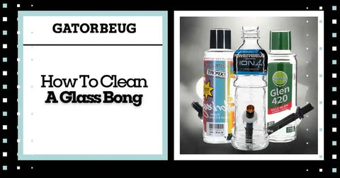 Glass bong featuring Gatorbeug products and cleaning solutions