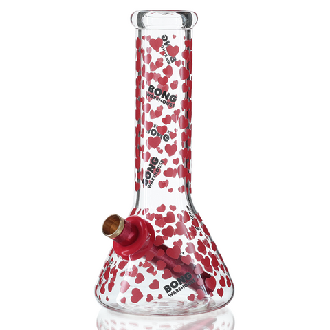 Bong Warehouse Love Hearts Beaker Bong 20cm - Red - Side View