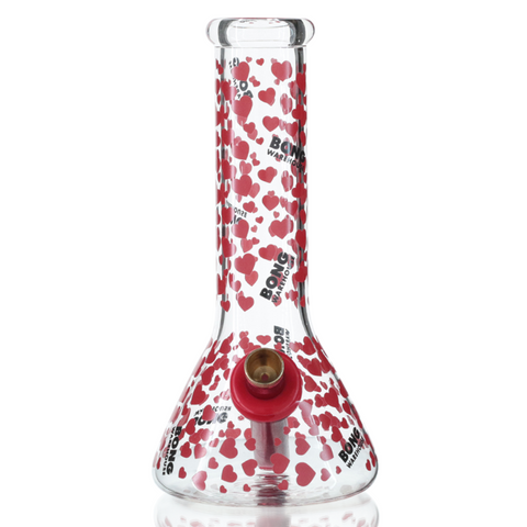 Bong Warehouse Love Hearts Beaker Bong 20cm - Red - Downstem & Cone piece upfront