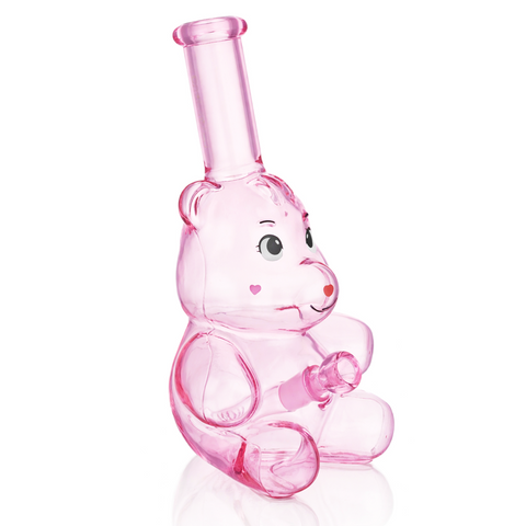 Bear Glass Bong 25cm - Pink Right Angle