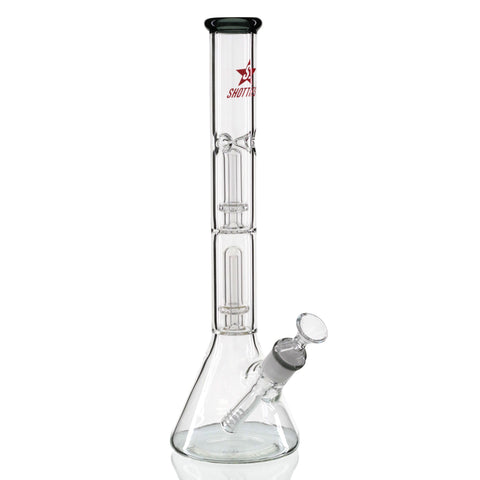 Shotties 35cm Glass Double Fountain Beaker Bong – Tall Glass Beaker bong design featuring double fountain perc filtration