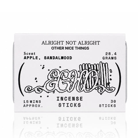 SRHUB x Alright Not Alright incense sticks - apple, green note and sandalwood scent, 30 sticks, 15-minute burn