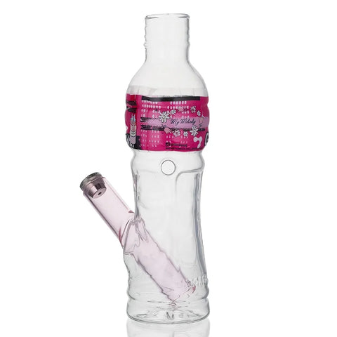 Gatorbeug Mini G3 glass bottle bong in pink with the glass downstem and cone piece fitted