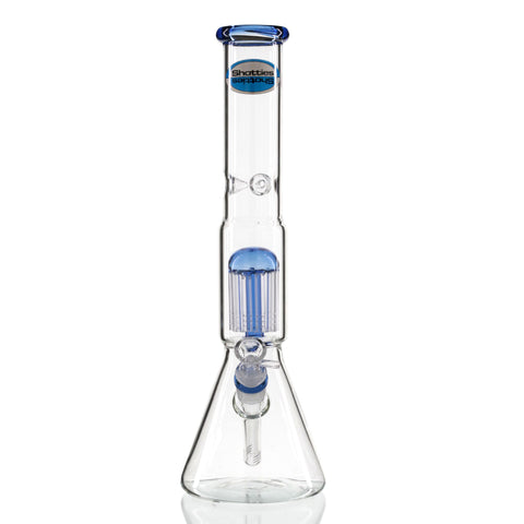 Shotties 40cm Glass Slit Fountain Beaker Bong – Clear Glass Beaker Bong Held Upright, wide base, straight neck, stable grip for use