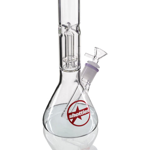 Shotties 30cm Single Fountain Glass Beaker Bong - Clear/Smoke Glass Bong with Logo Shown at Angled Side View