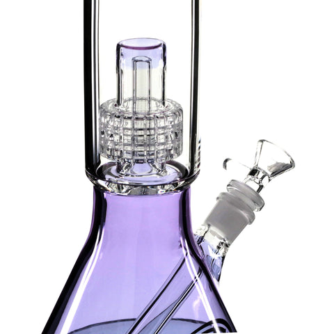 Shotties 40cm Glass Slit Fountain Beaker Bong - Clear/Purple close up bowl