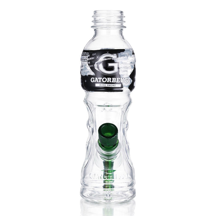 Gatorbeug G3 Glass Bong with Glass Stem 23cm Clear – full product front view, sports bottle shaped glass bong with green glass stem, buy bong Australia