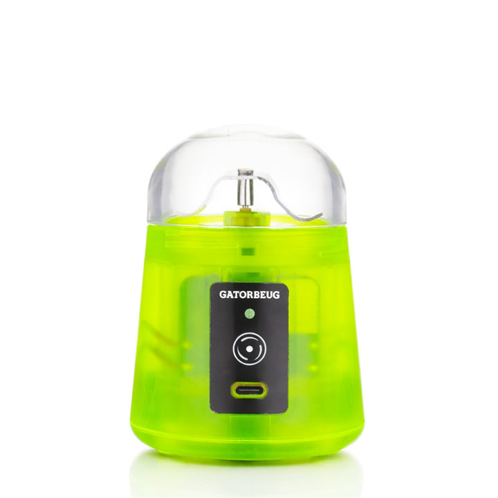Gatorbeug MiniMuzz Neon Citrus electric herb grinder – neon yellow transparent compact weed grinder with USB-C charging, front view