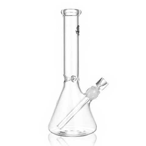 Gatorbeug 29cm clear glass beaker bong, right angle view, with downstem and bowl on white background