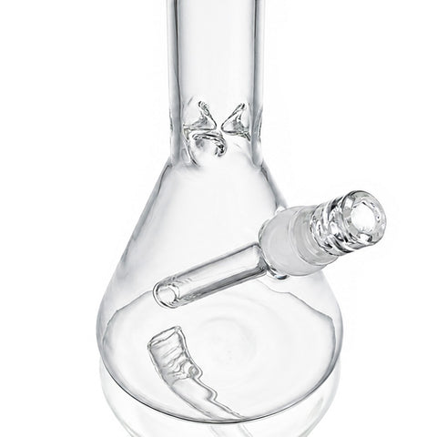 Gatorbeug 29cm clear glass beaker bong, close-up of base with downstem and bowl detail
