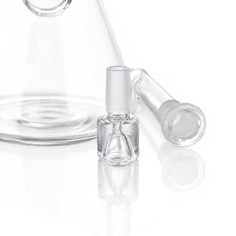 Gatorbeug 29cm clear glass beaker bong, close-up showing bowl and downstem accessories