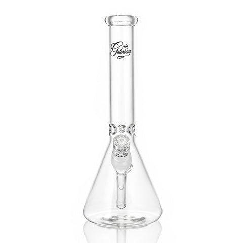 Gatorbeug 29cm clear glass beaker bong, front view, with downstem and bowl on white background