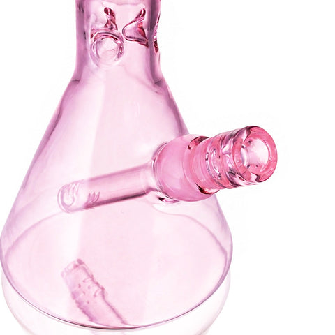 Gatorbeug 29cm pink glass beaker bong, close-up of base with downstem and bowl detail