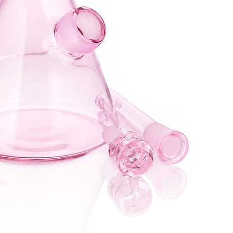Gatorbeug 29cm pink glass beaker bong, close-up showing bowl and downstem accessories
