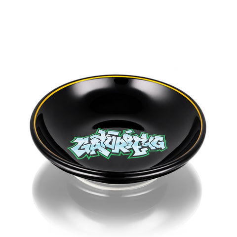 Gatorbeug black ceramic chop bowl angle view with graffiti logo and gold rim - buy bong accessories online Australia