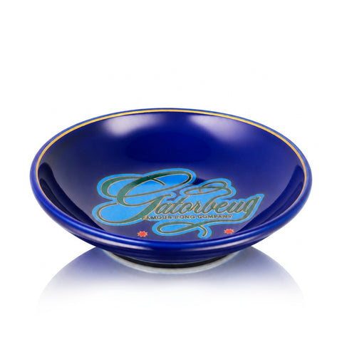 Gatorbeug Famous Bong Company navy blue ceramic chop bowl angle view with script logo - buy bong accessories online Australia
