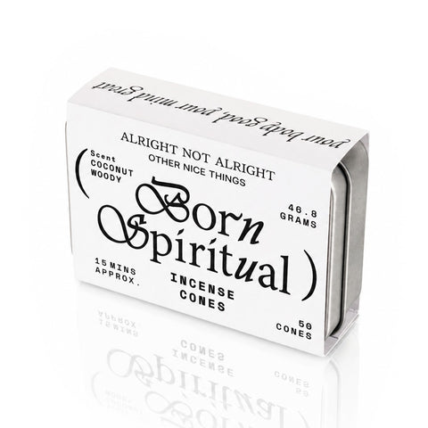 Alright Not Alright × SRHUB incense cones tin in paper sleeve, side view — Other Nice Things, refillable format