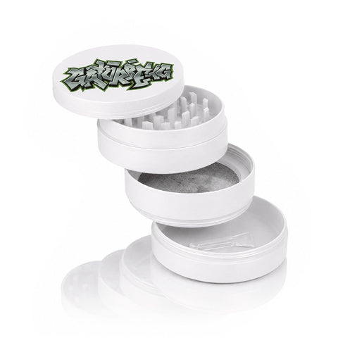 Gatorbeug Graffiti Logo Weed Grinder – White 4-Piece Herb Grinder | Gatorbeug – Exploded View