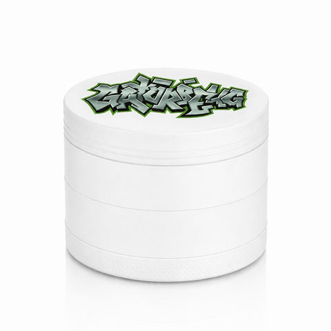 Gatorbeug Graffiti Logo Weed Grinder – White 4-Piece Herb Grinder | Gatorbeug