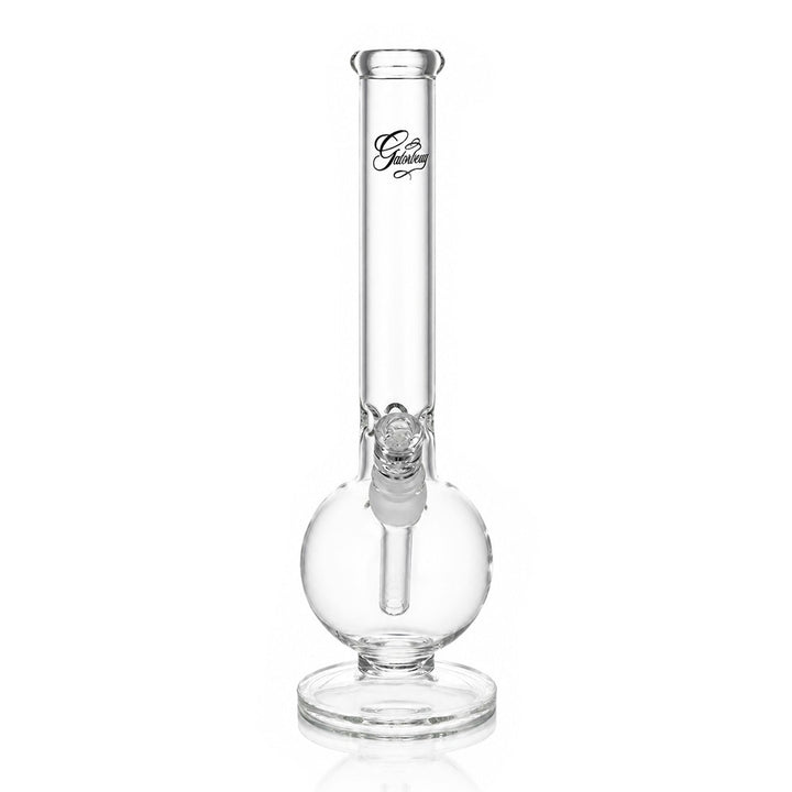 Gatorbeug The Icon clear glass round-base bong, 32cm, front view with logo