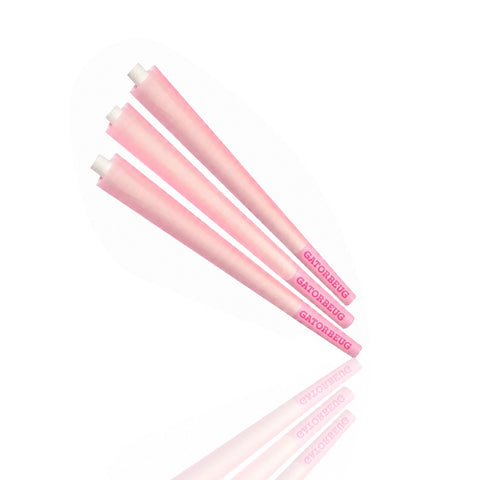 Gatorbeug King Size Pre-Rolled Cones 50 Pack – Pink, three pink cones fanned out on white background