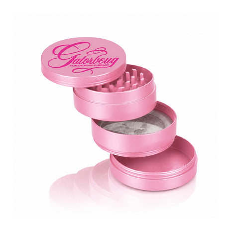 Gatorbeug Pink Script Logo Weed Grinder – Pink 4-Piece Herb Grinder | Gatorbeug – Exploded View
