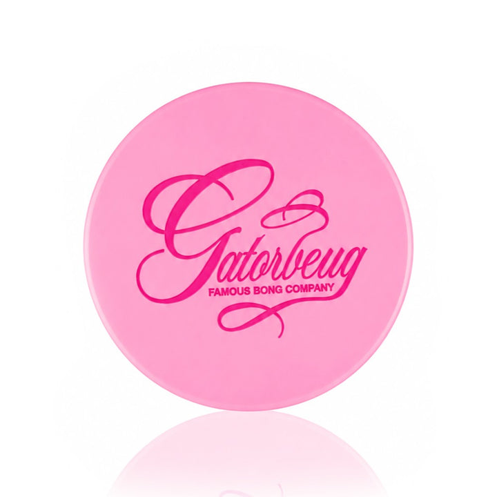 Gatorbeug Pink Script Logo Weed Grinder – Pink 4-Piece Herb Grinder | Gatorbeug – Top View