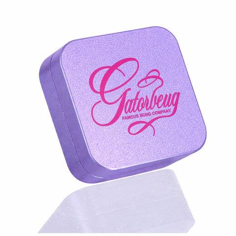 Pink Script Weed Grinder – Purple 2-Piece Herb Grinder | Gatorbeug – Angle View