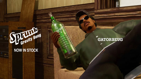 Gatorbeug Sprunk Gravity Bong now in stock — premium Australian gravity bong made from a Sprunk soda bottle with glass downstem and bowl, available at Australia's online bong shop