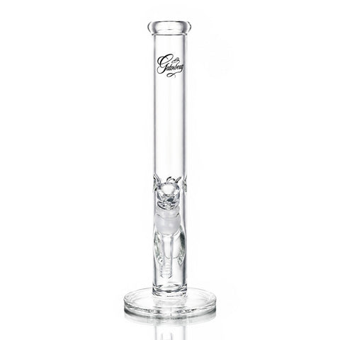 Gatorbeug The Tube clear glass straight tube bong, 30cm, front view with logo