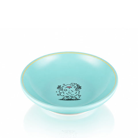 Gatorbeug teal ceramic chop bowl angled view with cloud mascot and gold rim - buy bong accessories Australia