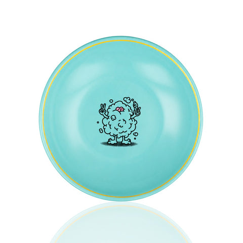 Gatorbeug teal ceramic chop bowl top view with cloud mascot character and gold rim - buy bong online Australia