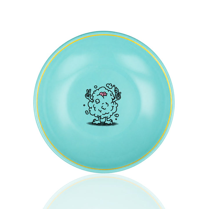 Gatorbeug teal ceramic chop bowl top view with cloud mascot character and gold rim - buy bong online Australia
