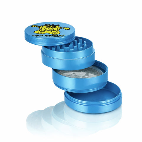 Gatorbeug Yellow Goblin Mascot Weed Grinder – Blue 4-Piece Herb Grinder | Gatorbeug – Exploded View