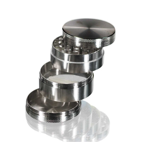 Four-Part Round Metal Grinder - Silver Open