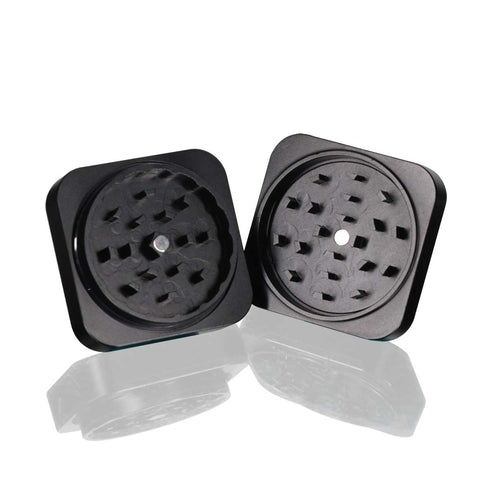 Two-Part Square Metal Grinder - Black Full open