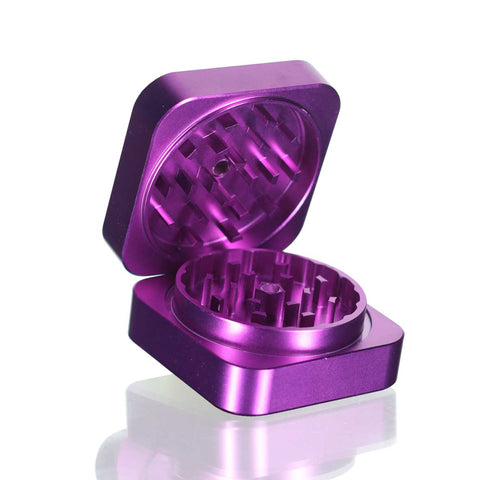 Two-Part Square Metal Grinder - Purple Half Open